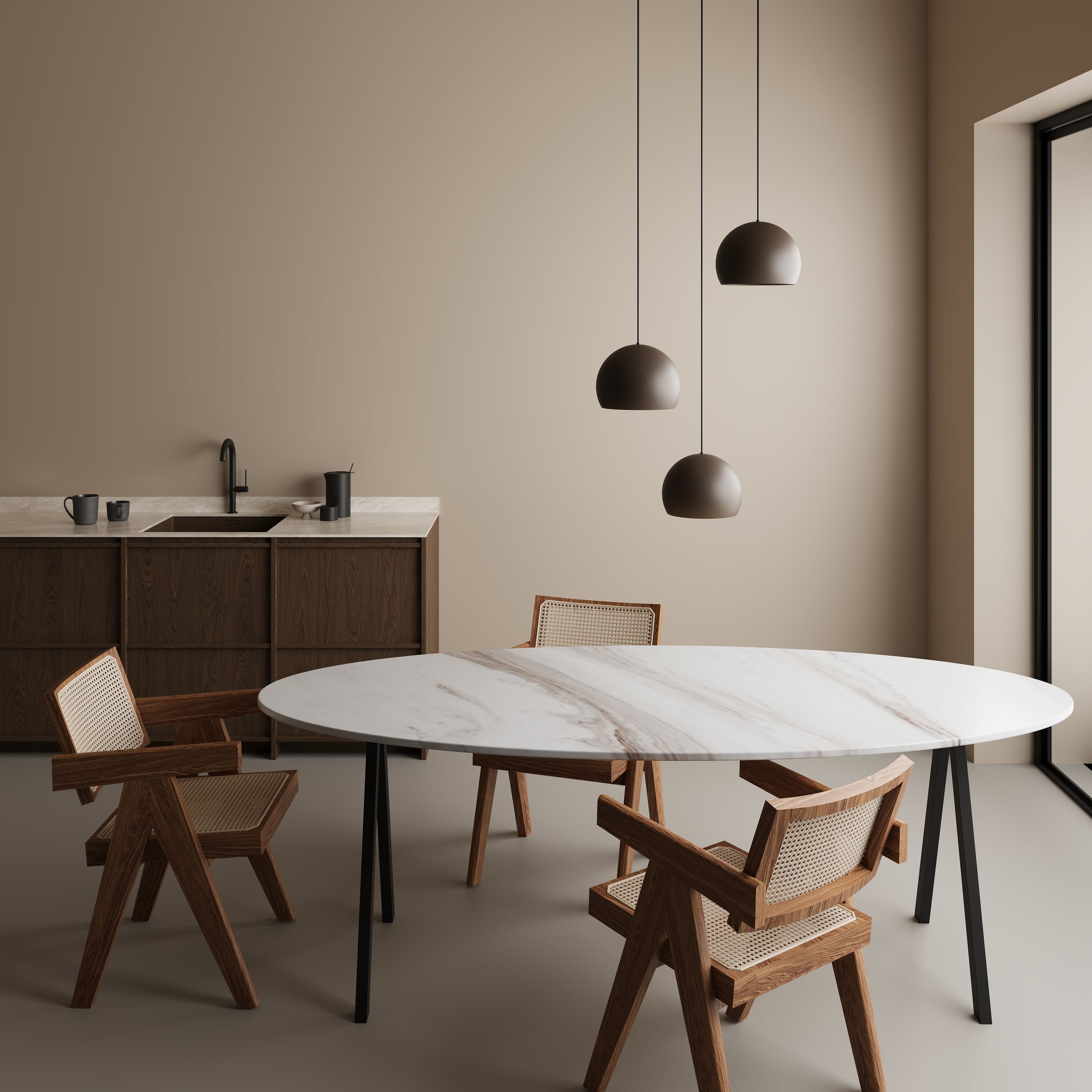 Ovale marmeren eettafel - V-onderstel