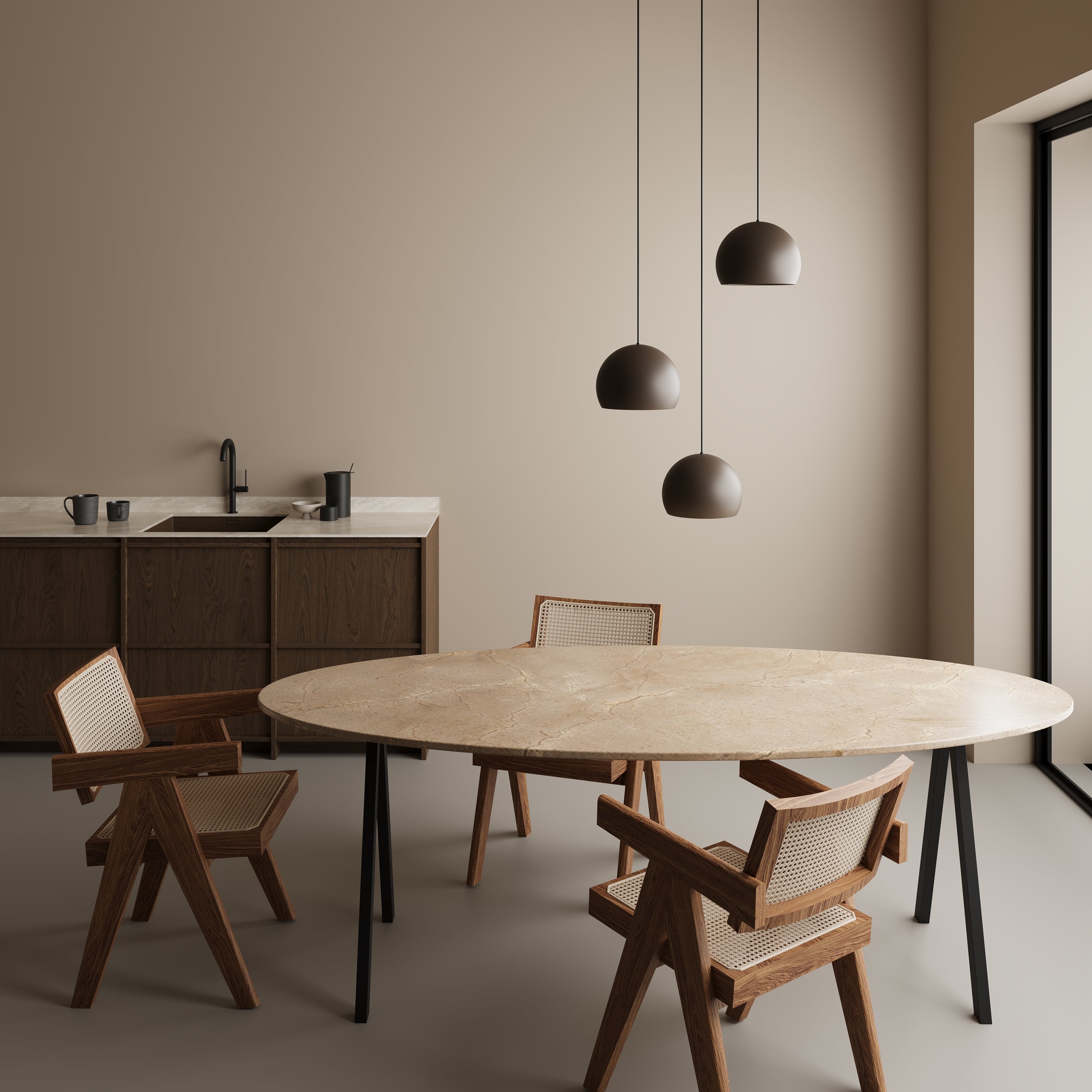 Ovale marmeren eettafel - V-onderstel