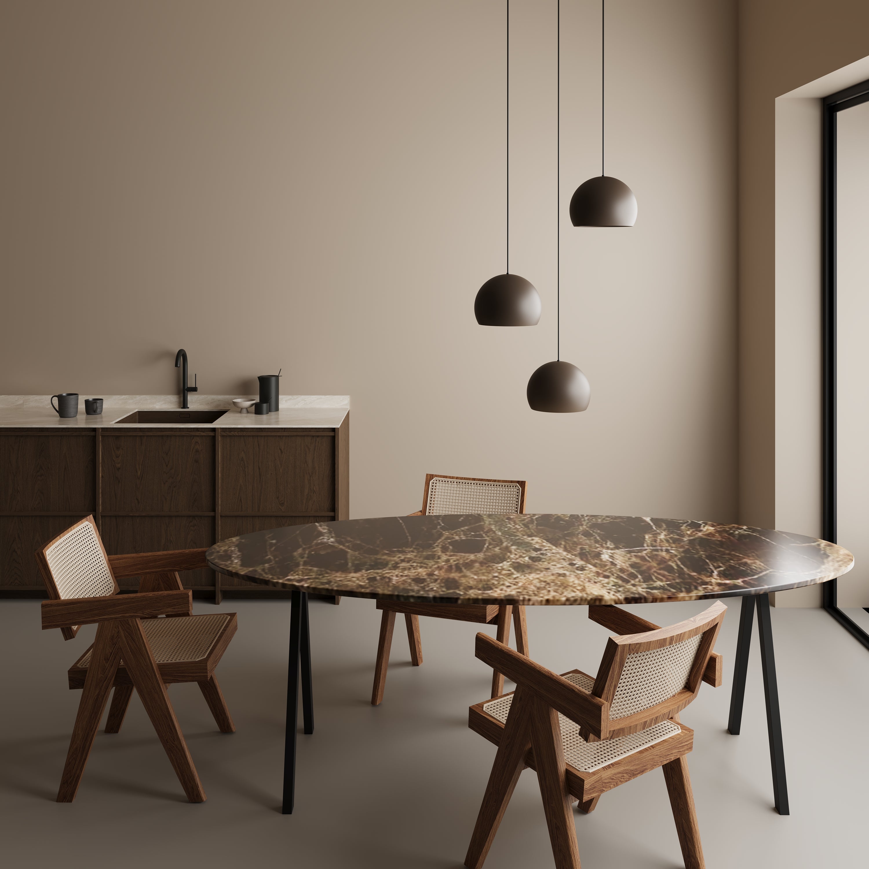 Ovale marmeren eettafel - V-onderstel