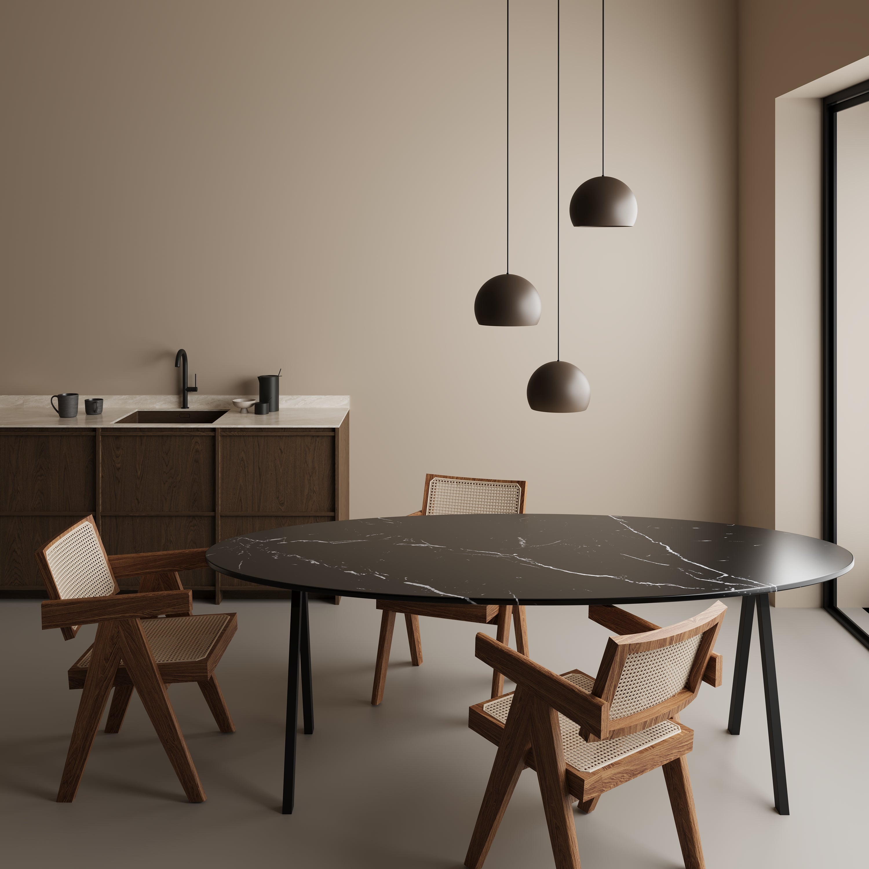 Ovale marmeren eettafel - V-onderstel