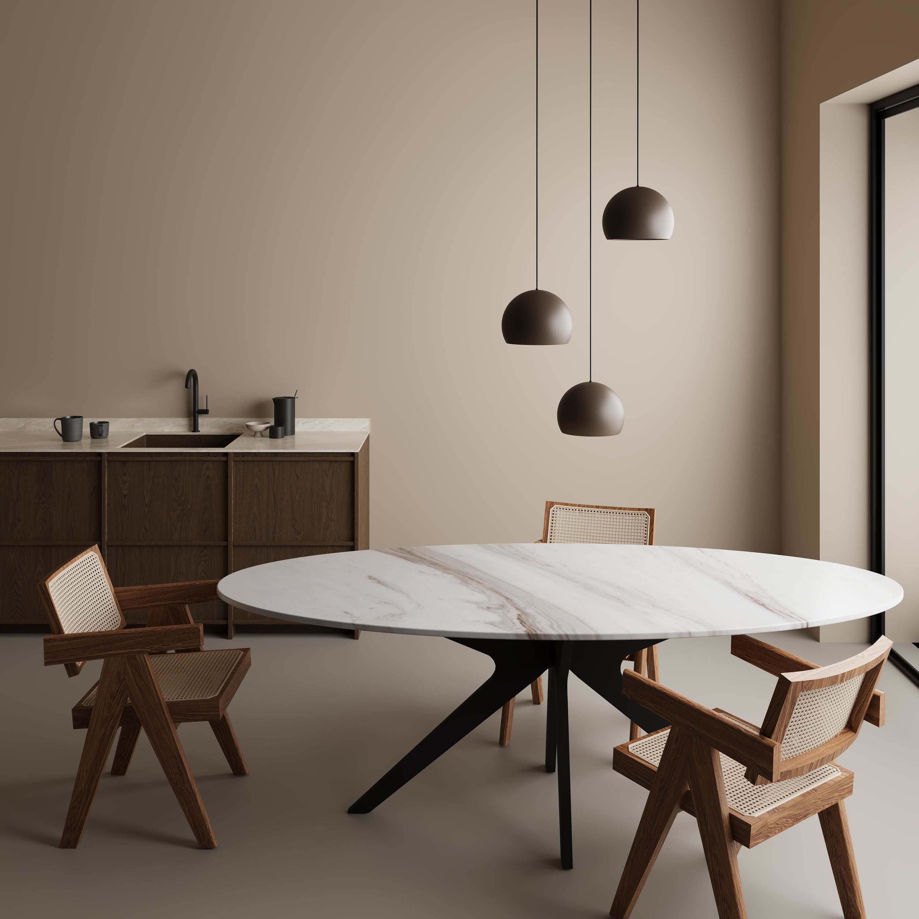 Ovale marmeren eettafel - Roman onderstel