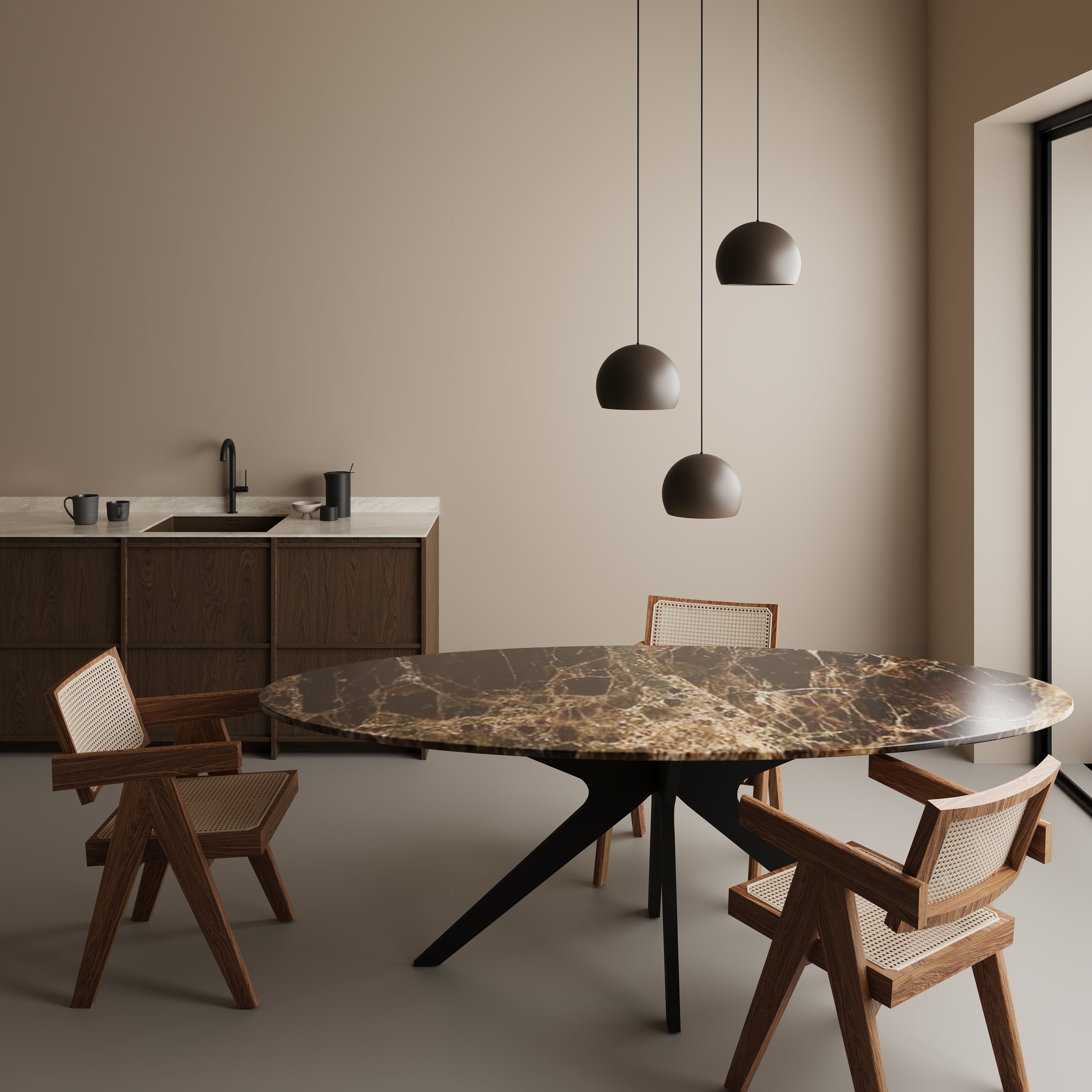 Ovale marmeren eettafel - Roman onderstel
