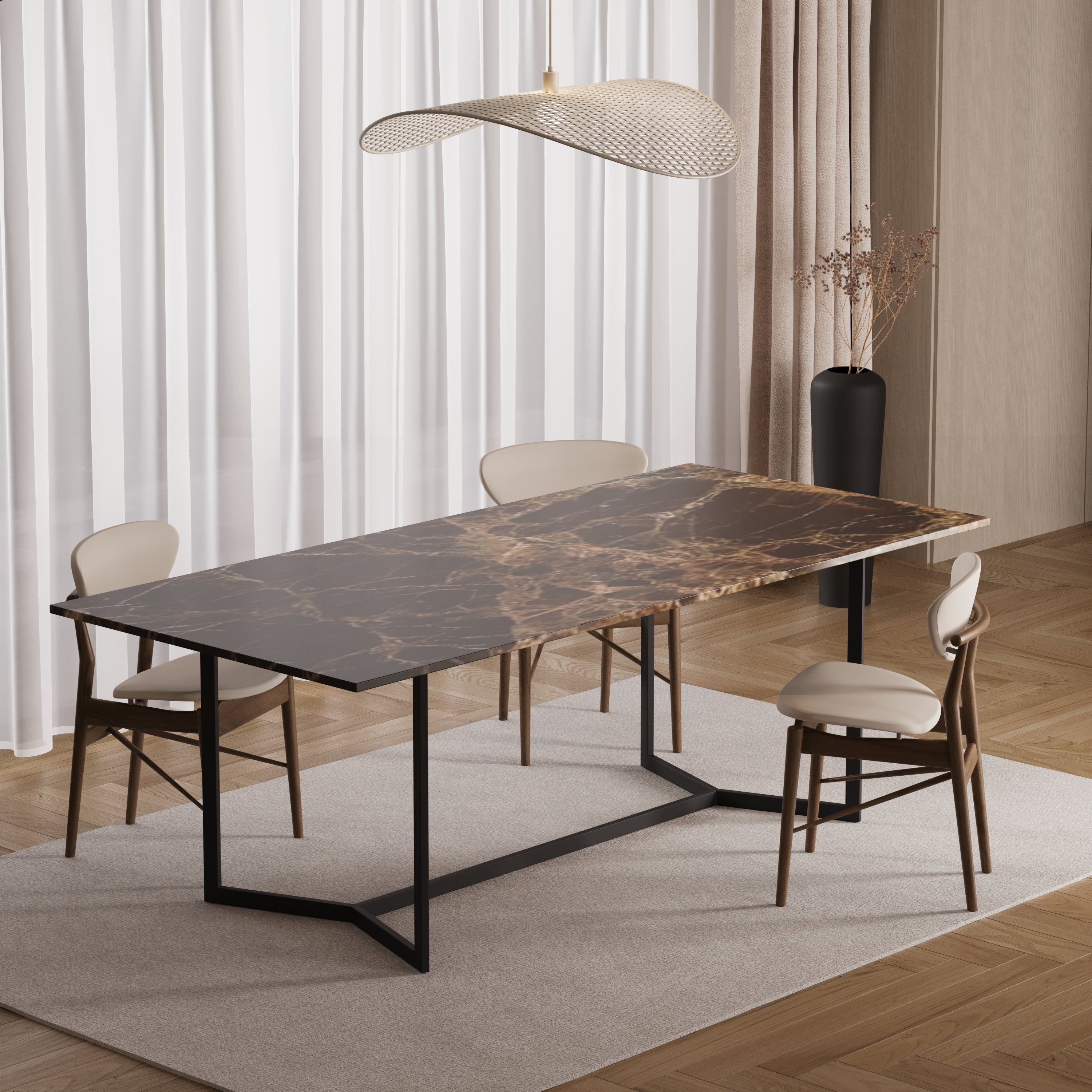 Rechthoekige eettafel - Marmer (Dubbel-Y zwart)