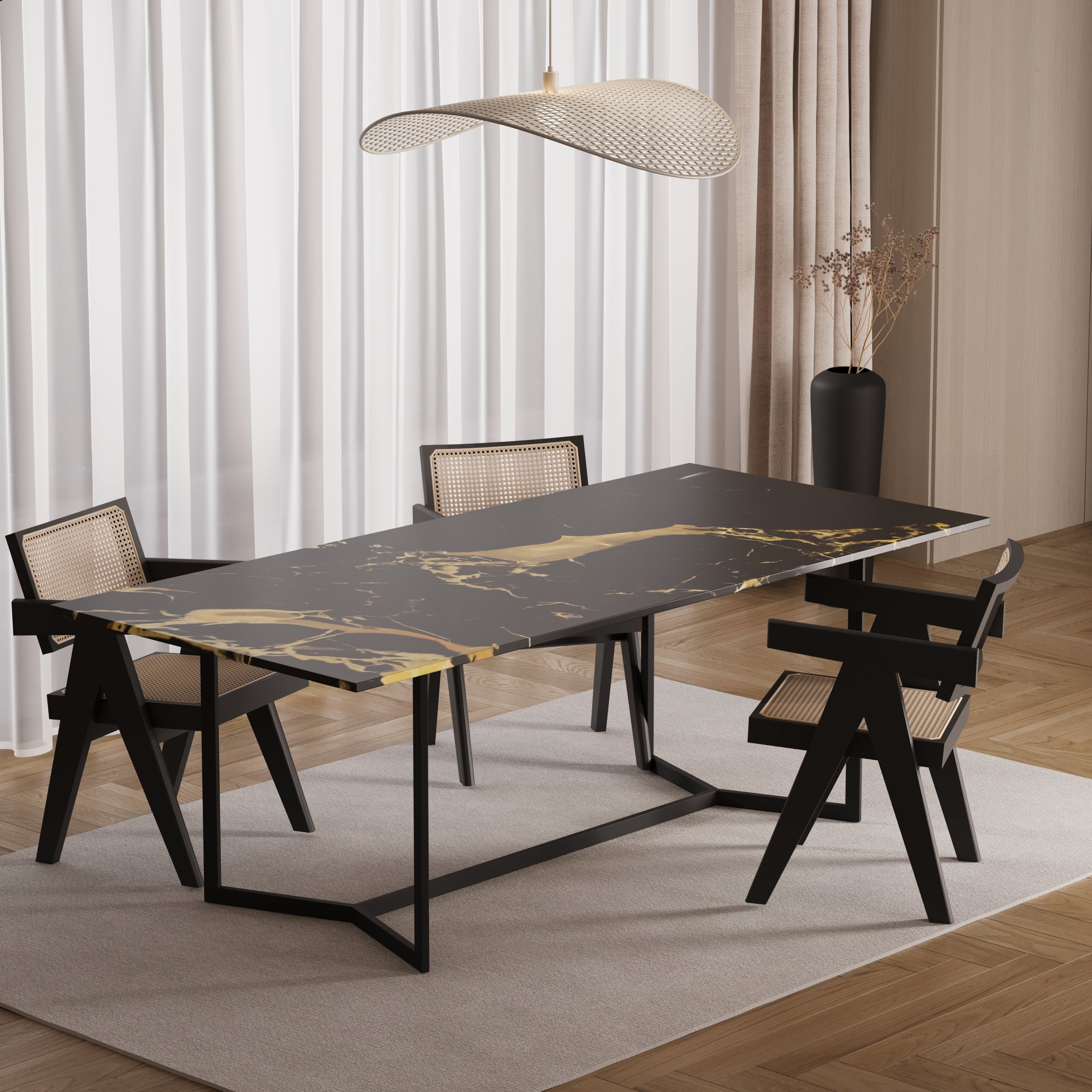 Rechthoekige eettafel - Marmer (Dubbel-Y zwart)