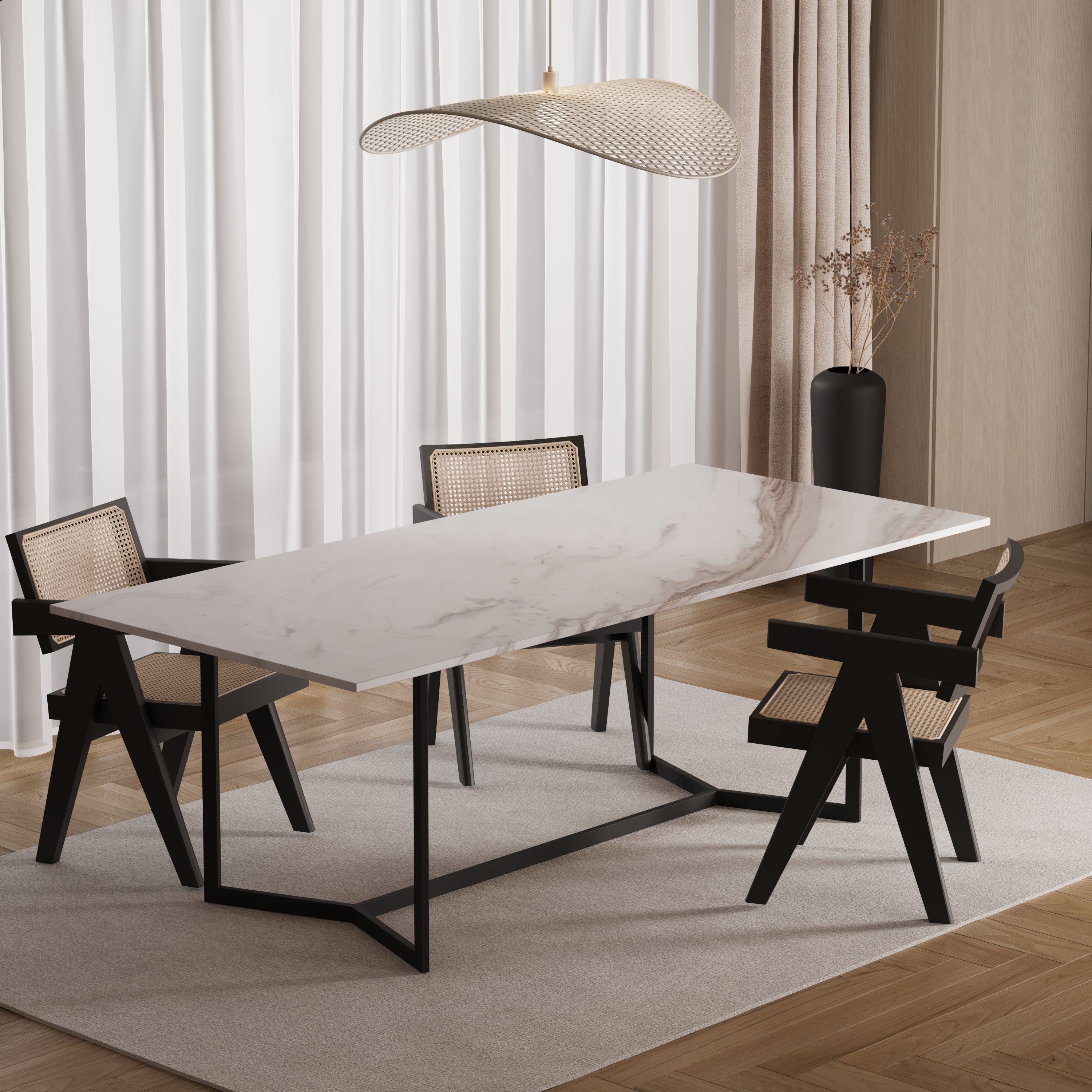 Rechthoekige eettafel - Marmer (Dubbel-Y zwart)