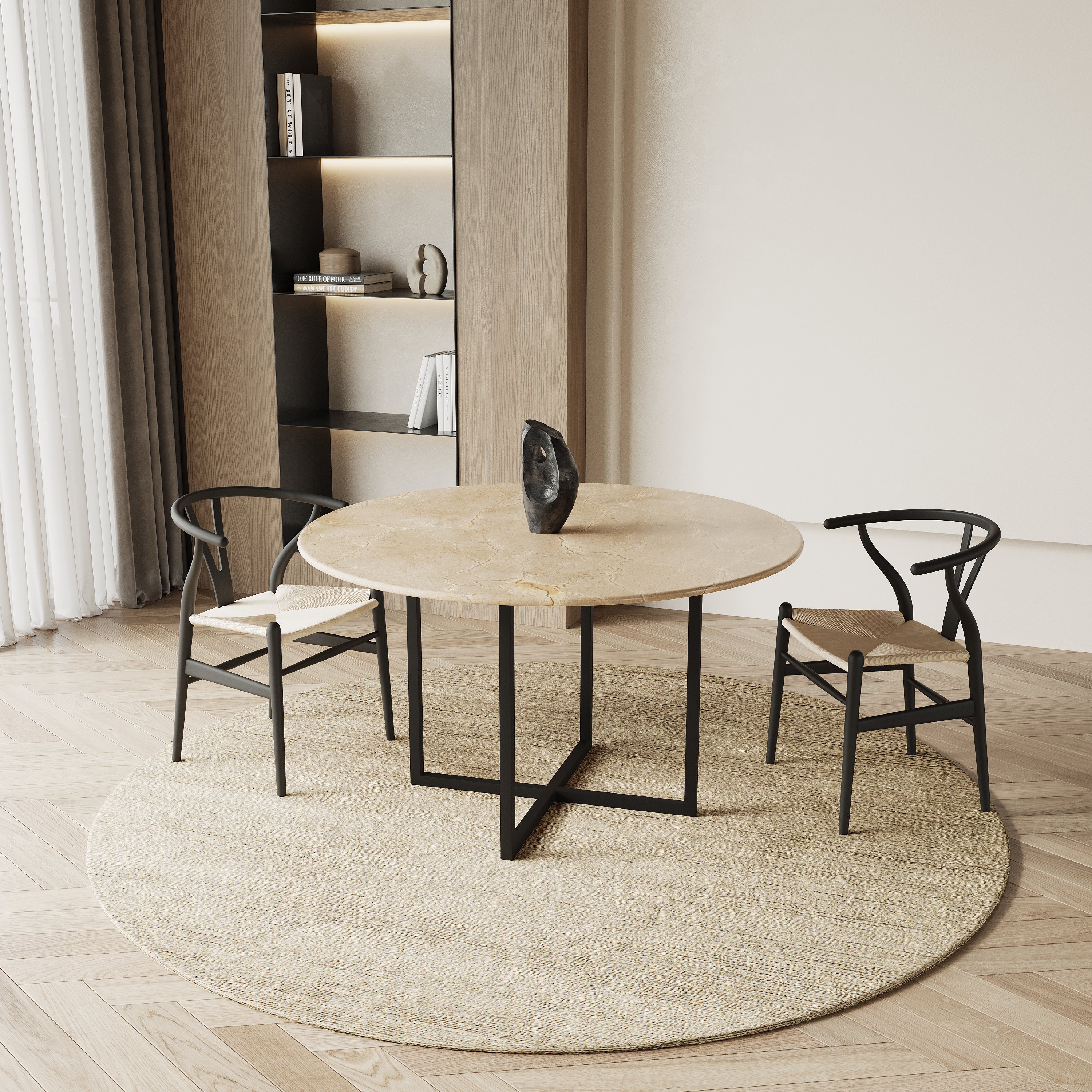 Ronde marmeren eettafel - Criss-cross onderstel