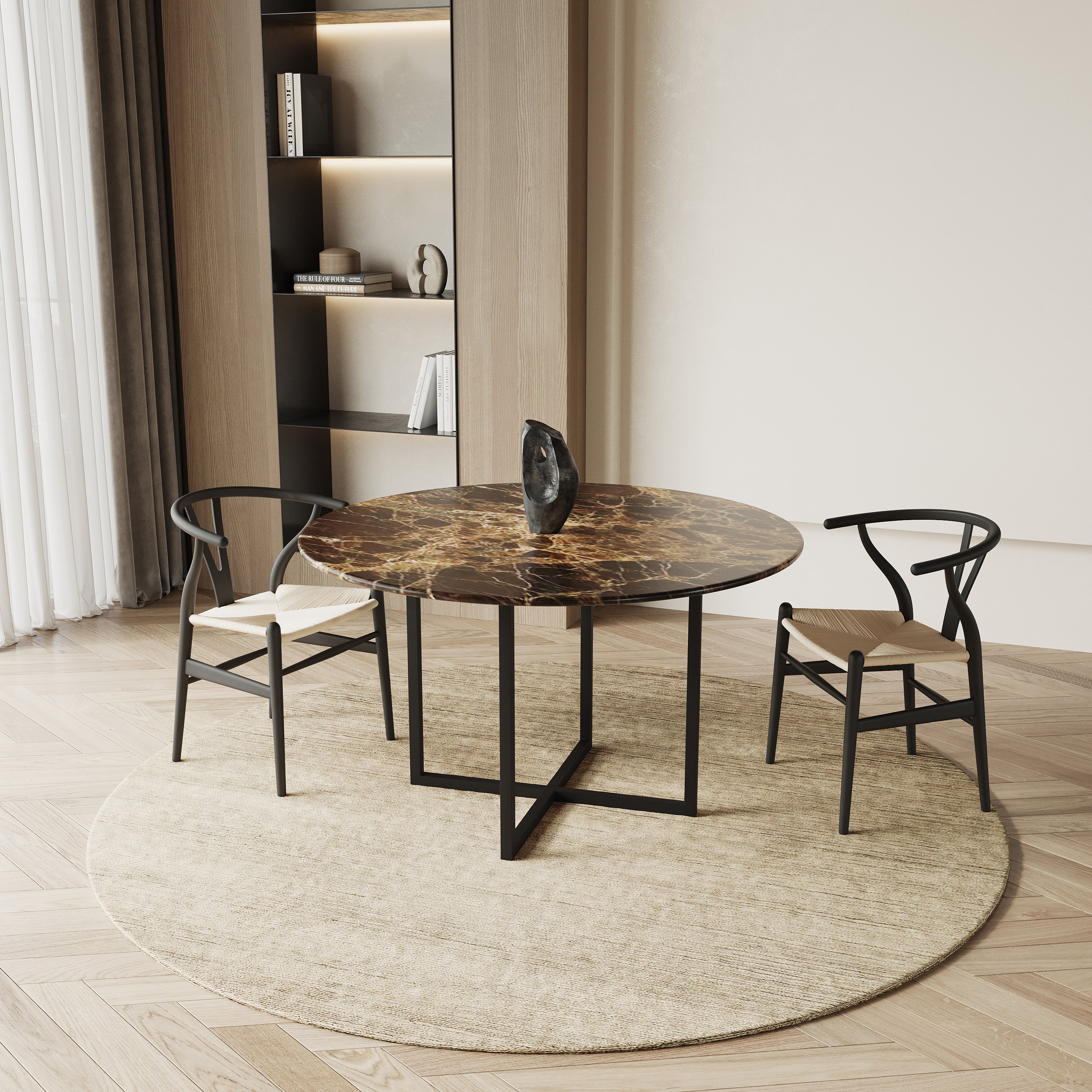 Ronde marmeren eettafel - Criss-cross onderstel