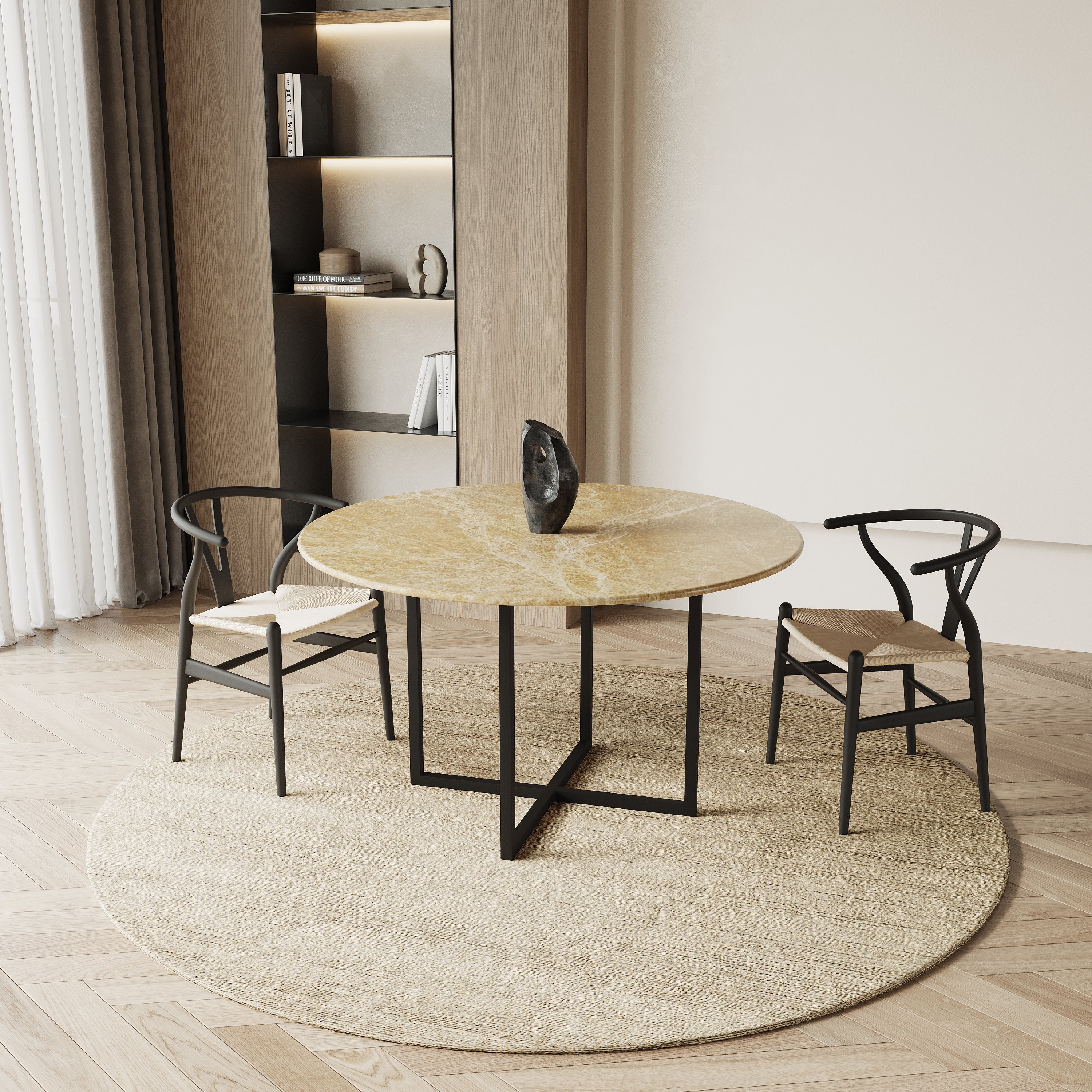 Ronde marmeren eettafel - Criss-cross onderstel