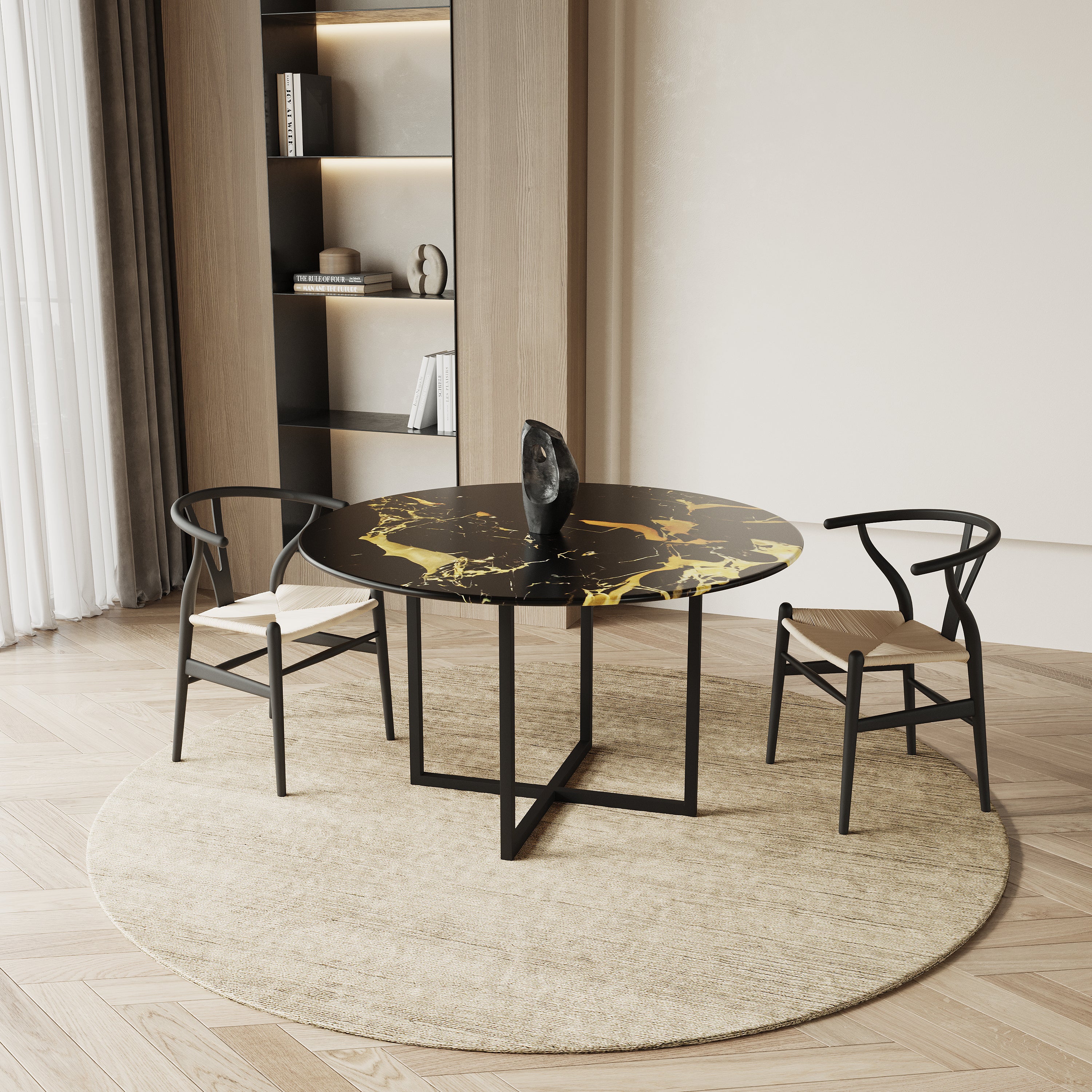 Ronde marmeren eettafel - Criss-cross onderstel