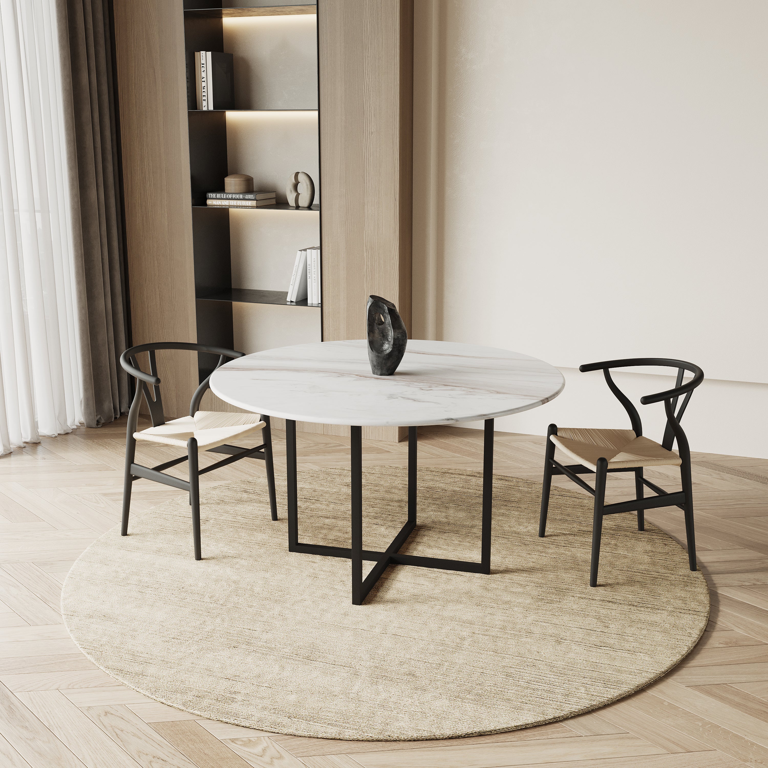 Ronde marmeren eettafel - Criss-cross onderstel