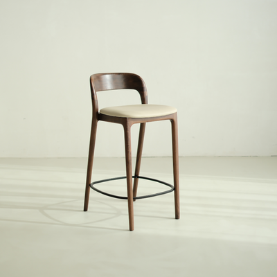 Kana bar stool walnut wood - Beige leather
