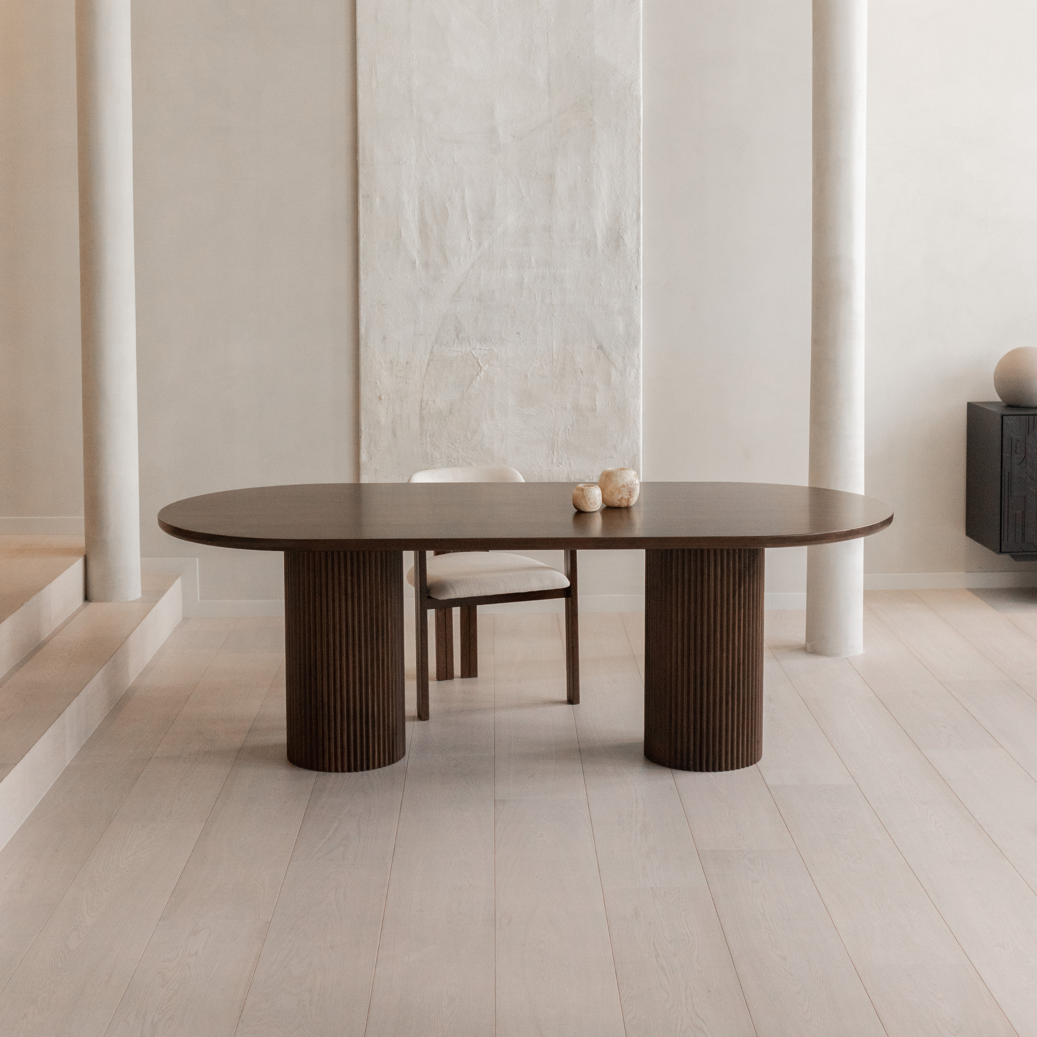 Houten half ovale eettafel - Moka