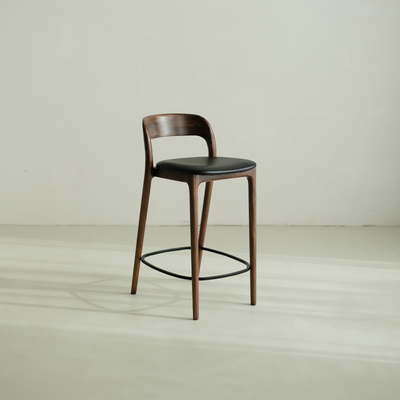 Kana bar stool walnut wood - Black leather