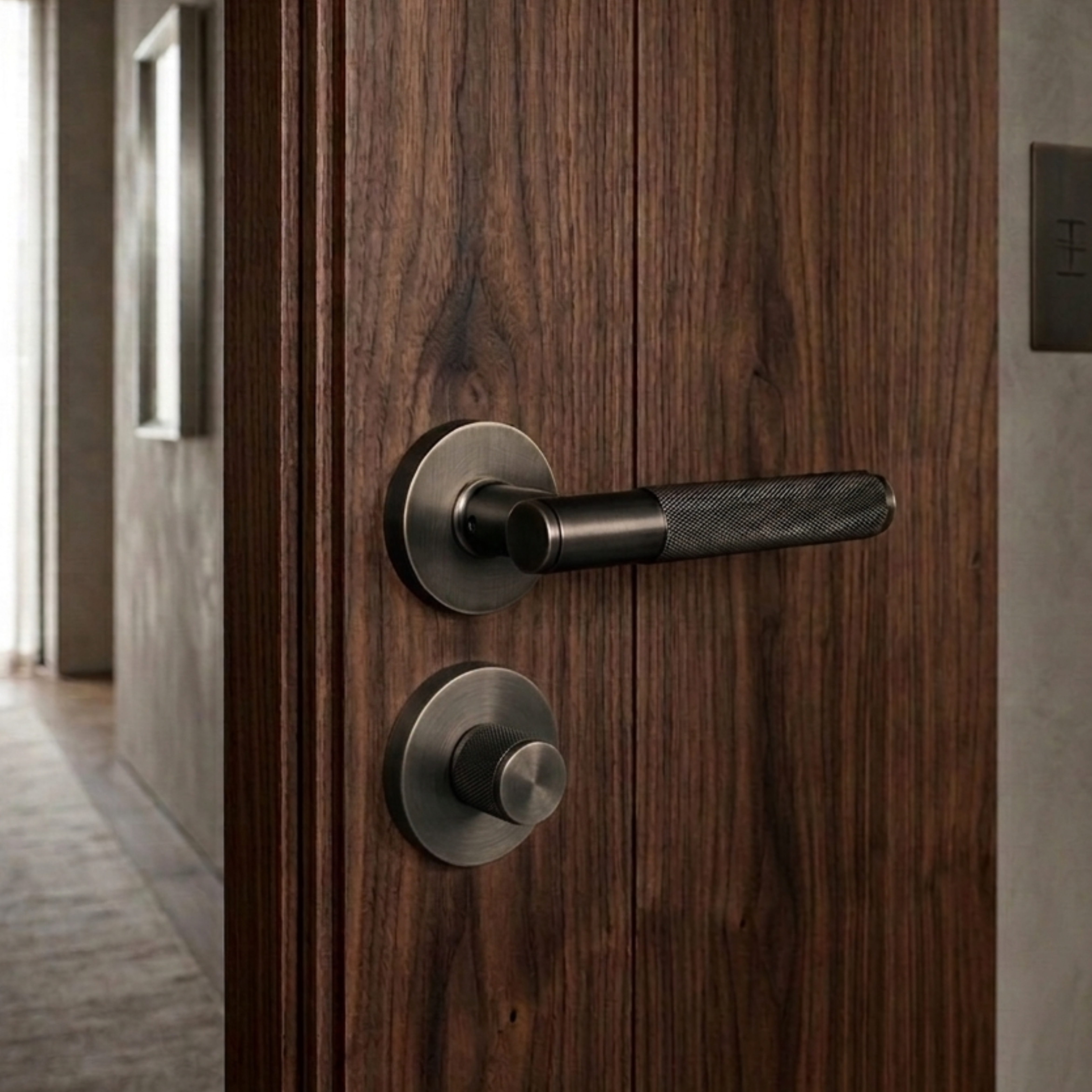 Gun metal Messing deurklink set met slot