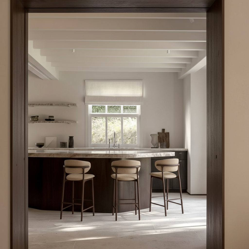 Ella barkruk walnoot hout - Zandkleurige stof