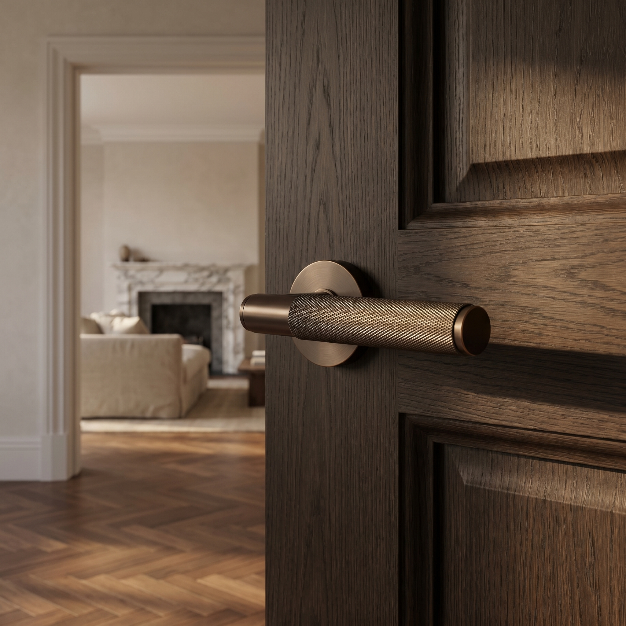 Smoked Bronze Brass door handle set with lock