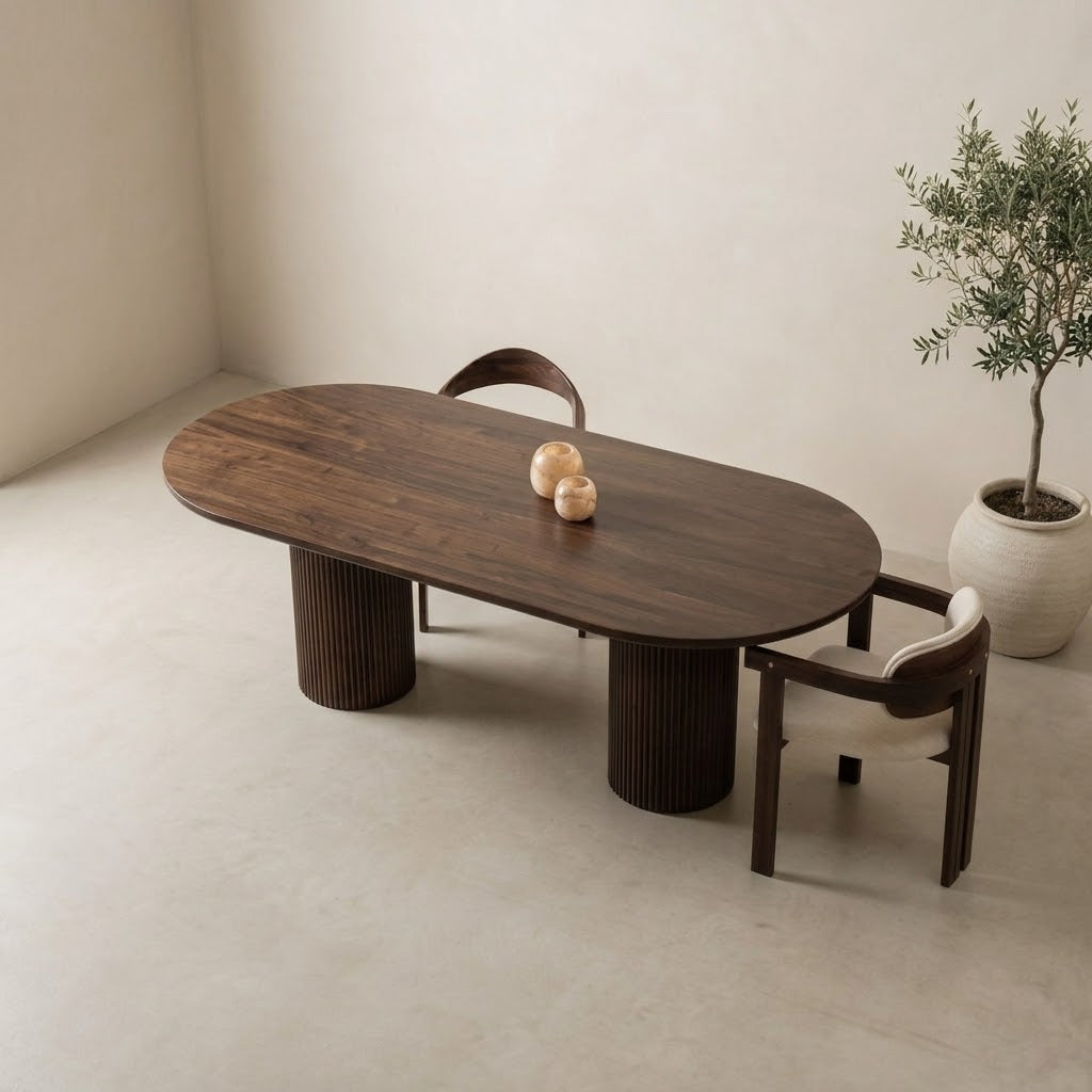 Houten half ovale eettafel - Moka
