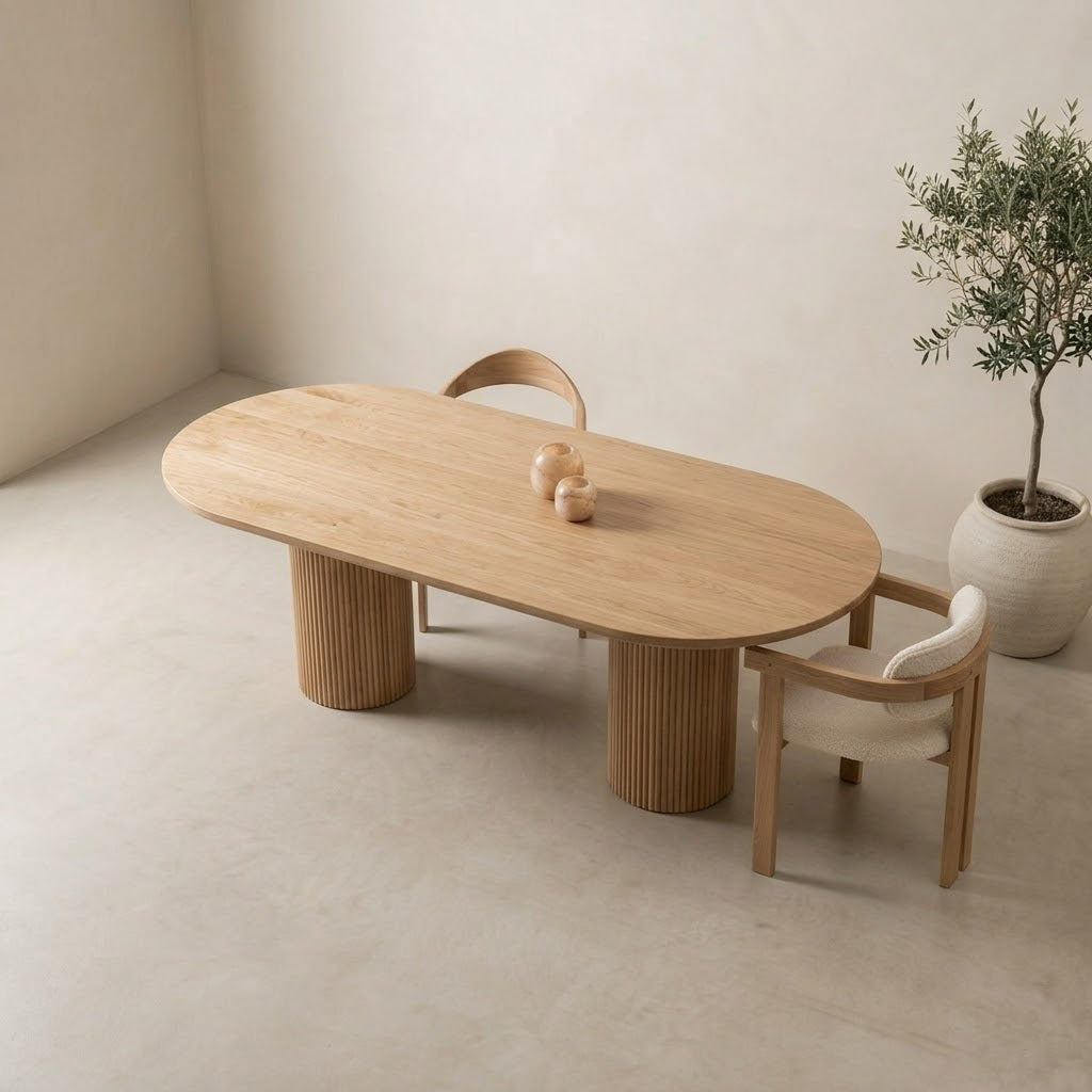 Houten half ovale eettafel - Moka