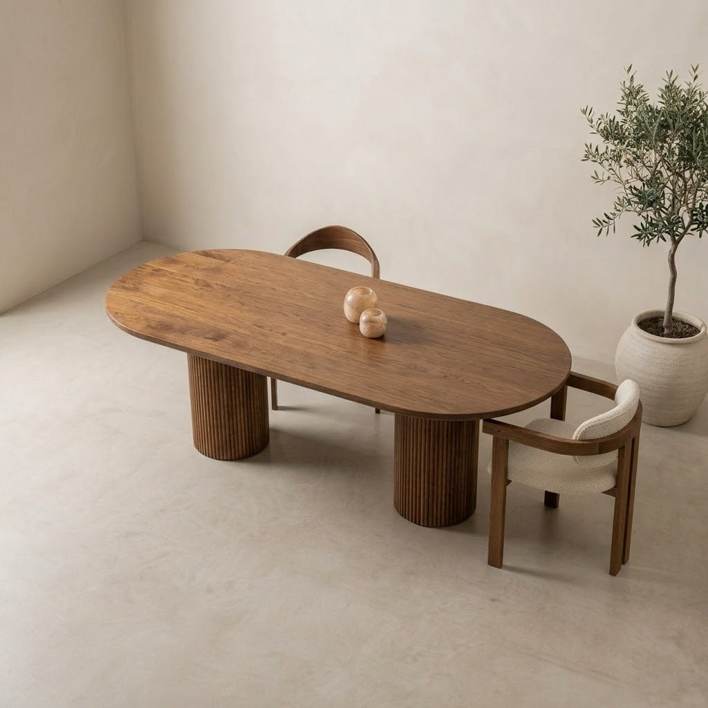 Houten half ovale eettafel - Moka