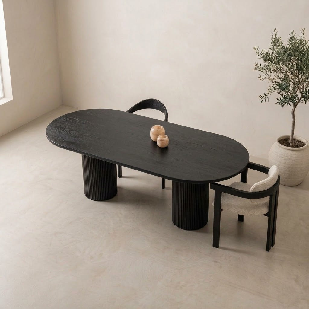 Houten half ovale eettafel - Moka