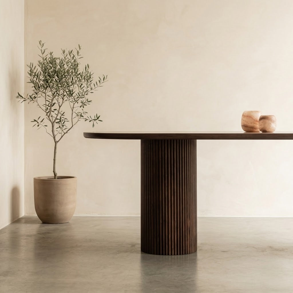 Houten half ovale eettafel - Moka