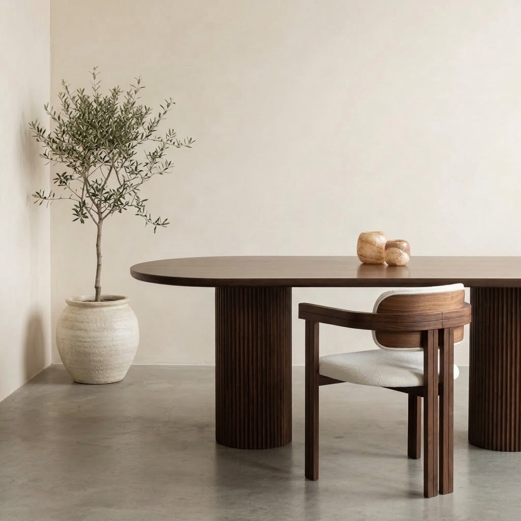Houten half ovale eettafel - Moka
