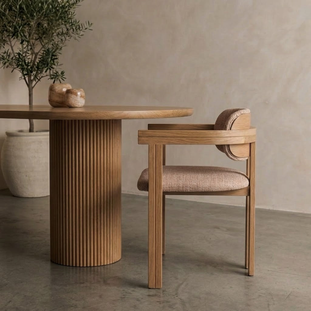 Houten half ovale eettafel - Moka