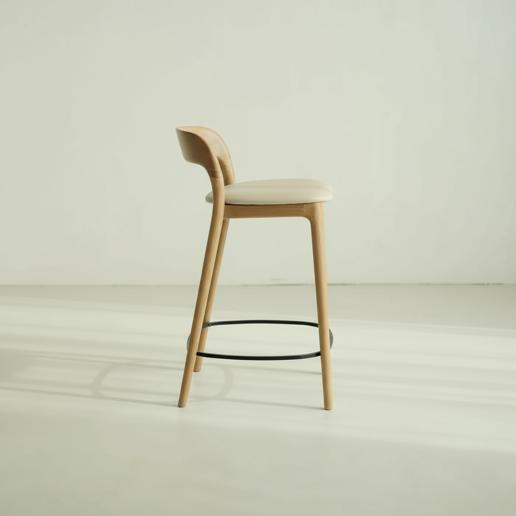 Kana barkruk licht eiken - Beige leer