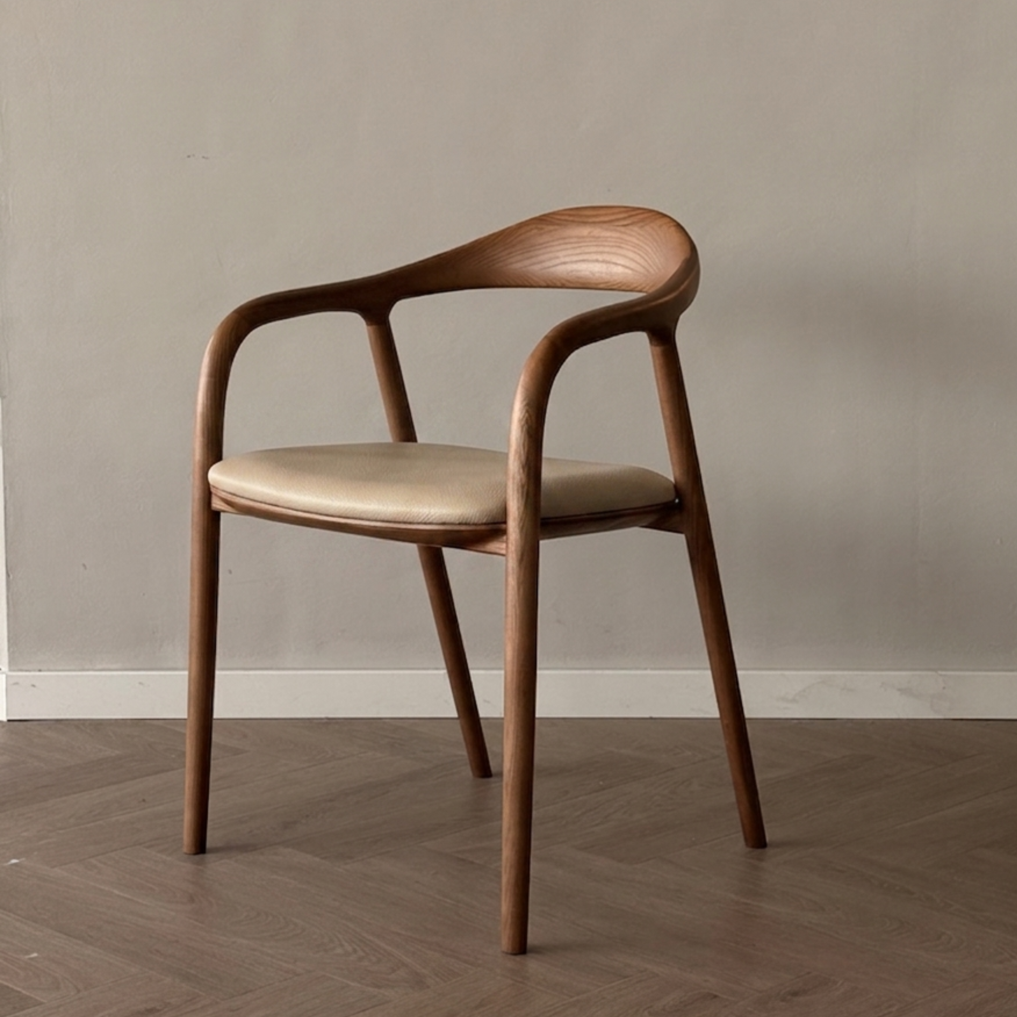 Kana eetkamerstoel bruin eiken - Beige leer