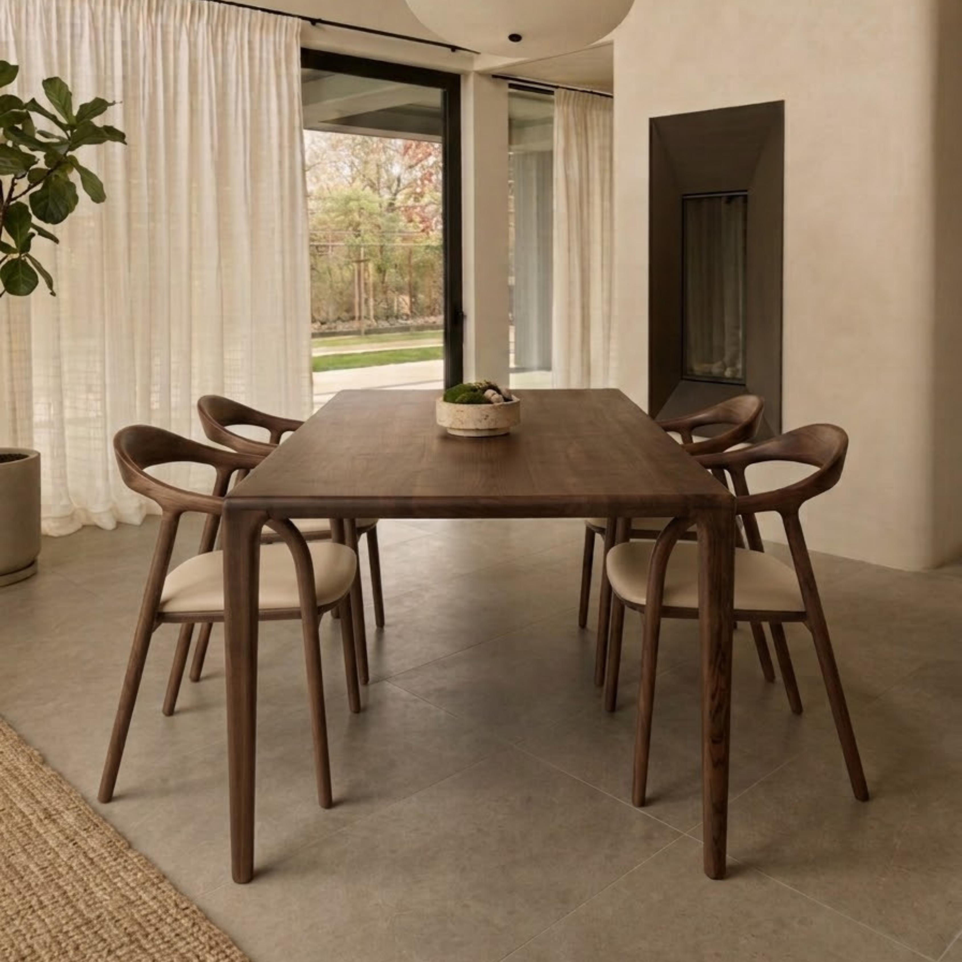 Kana eetkamerstoel Walnoot - Beige leer