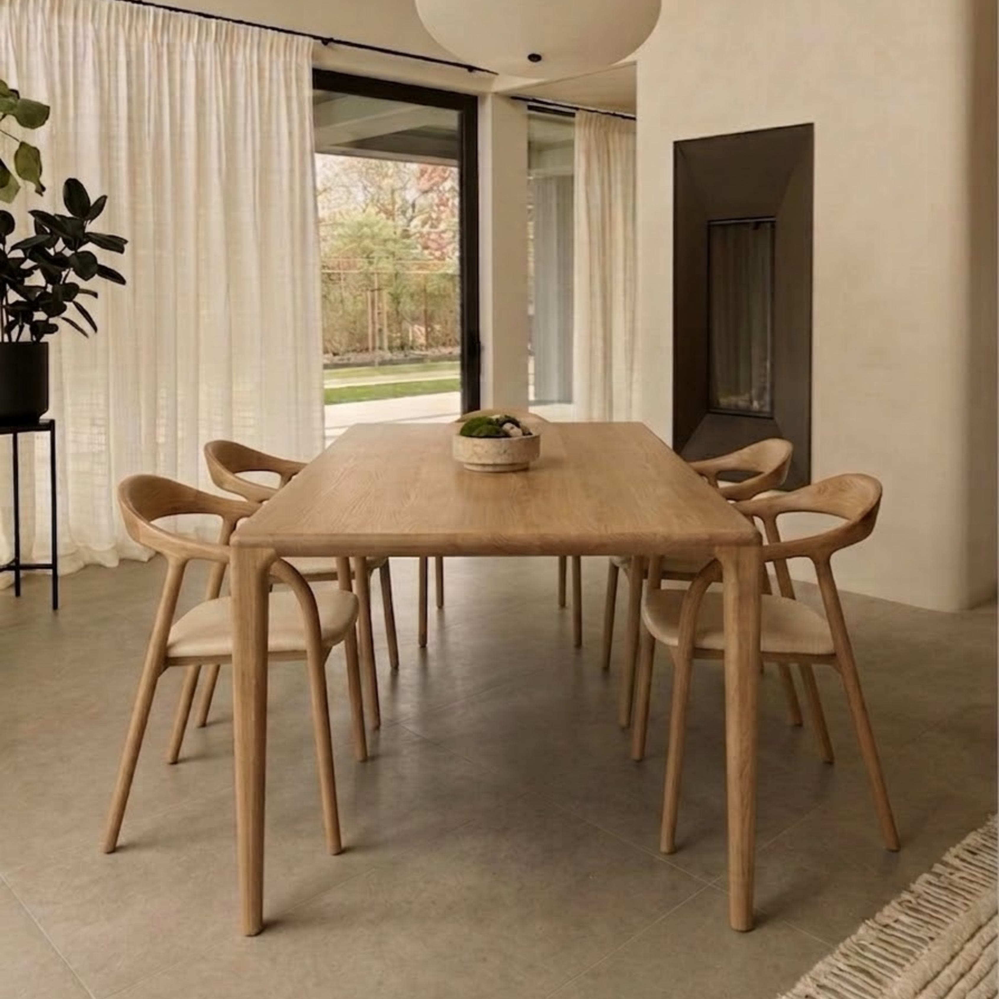 Kana eetkamerstoel beige leer - Licht eiken