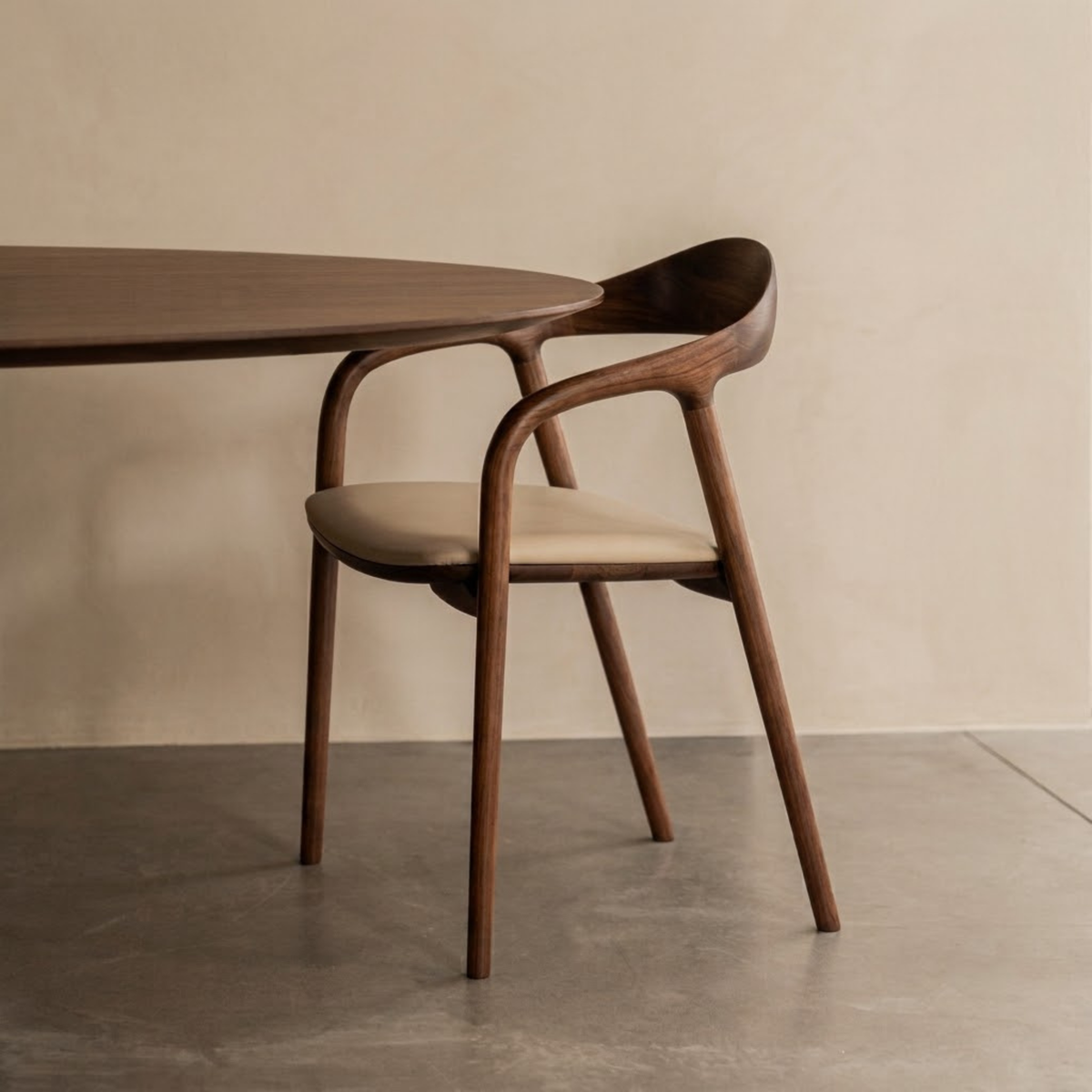 Kana eetkamerstoel Walnoot - Beige leer