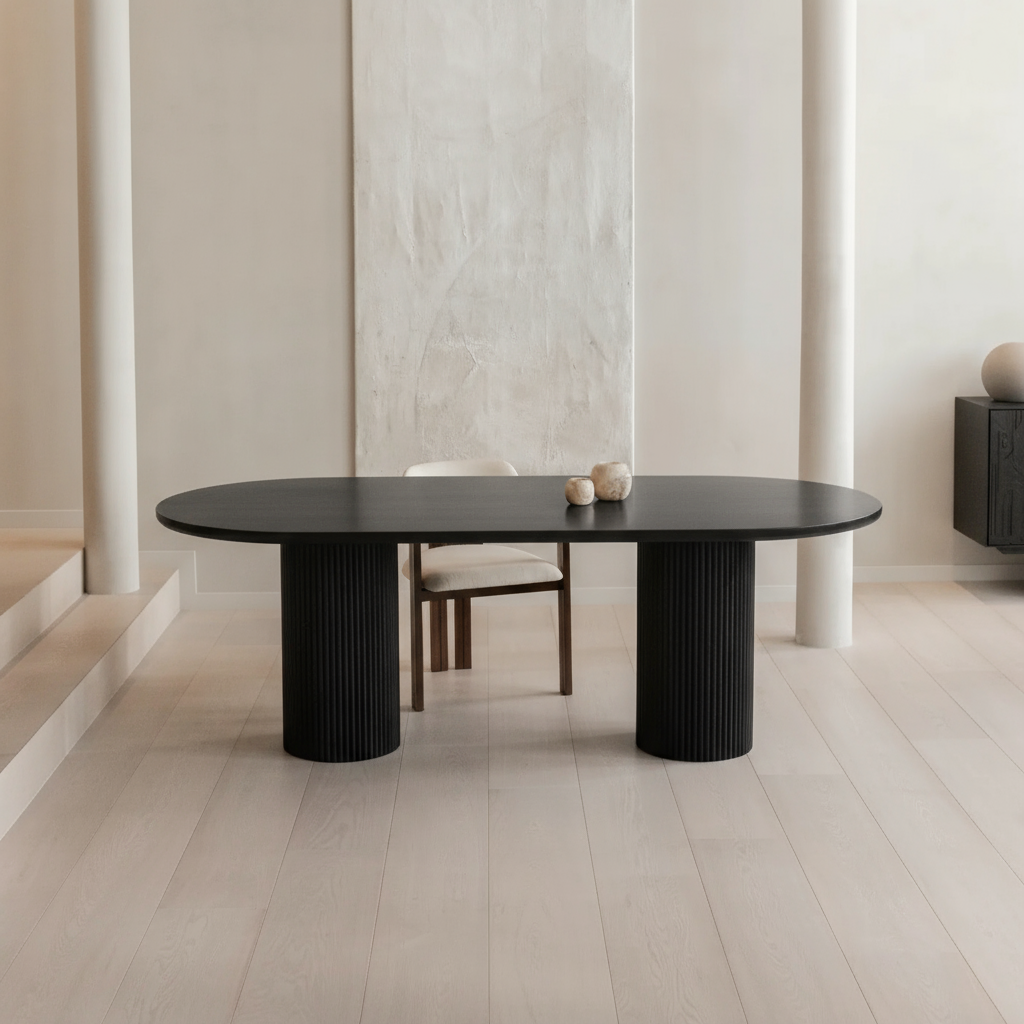 Houten half ovale eettafel - Moka - Zwart eiken