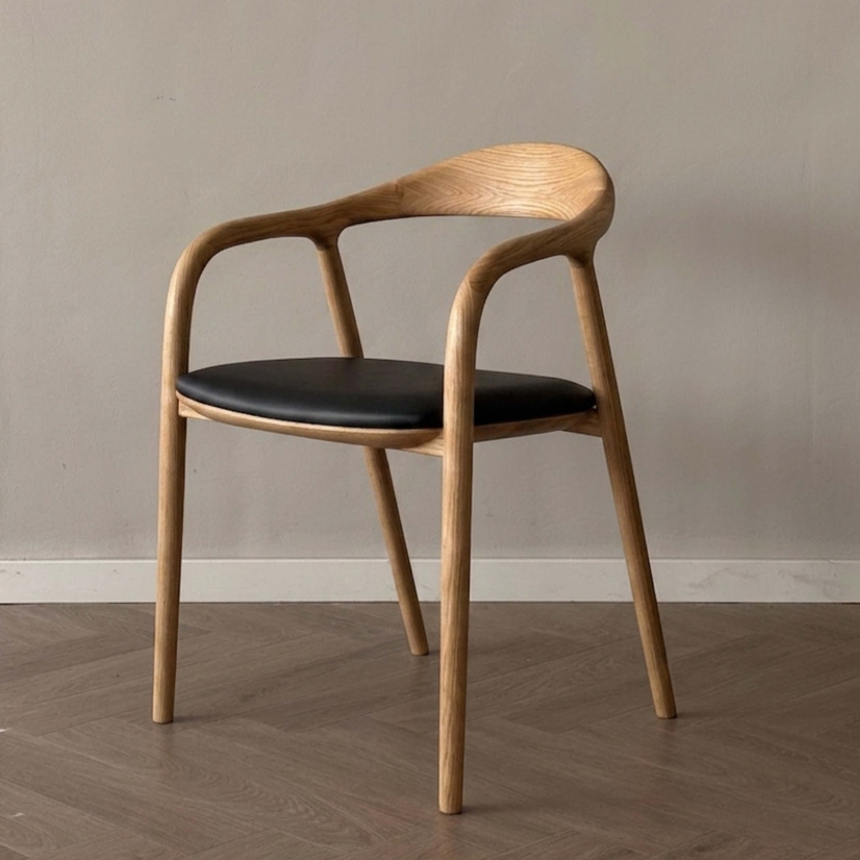 Kana eetkamerstoel beige leer - Licht eiken