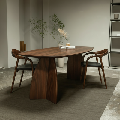 Wooden Danish Oval Dining Table - Yanique - Walnut