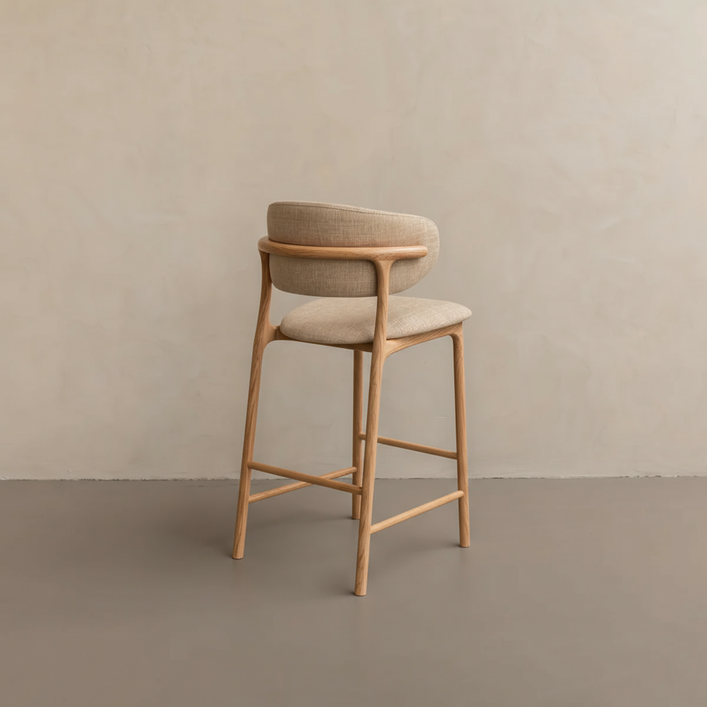 Houten barkruk Ella - Licht eiken - Zandkleurige stof