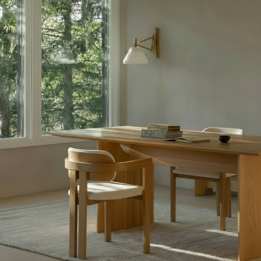 Houten eetkamerstoel Velv - licht eiken - zandkleurige stof