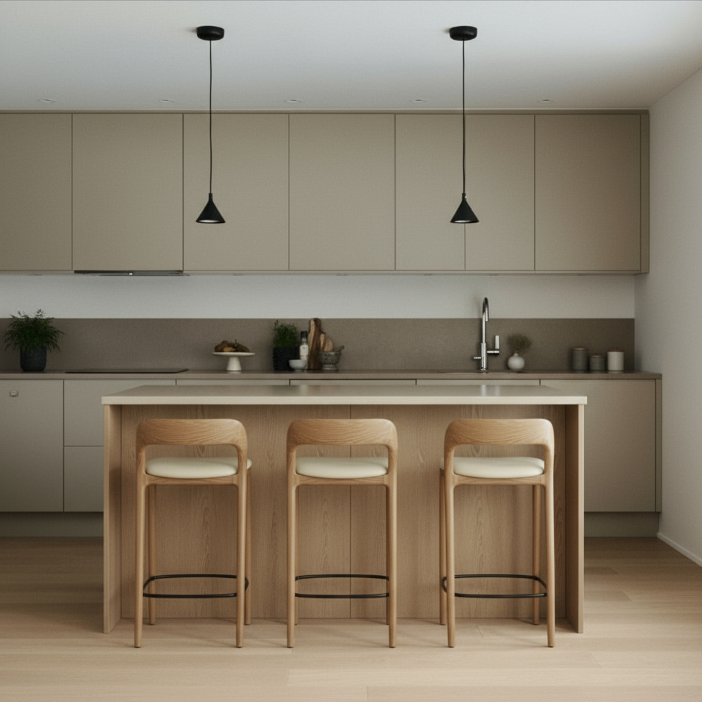 Kana barkruk licht eiken - Beige leer