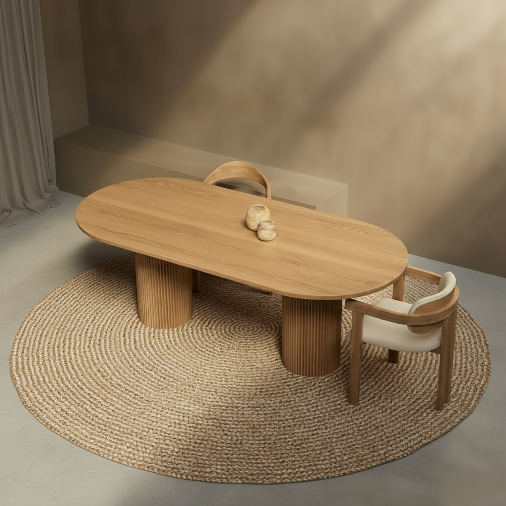 Houten half ovale eettafel - Moka - Licht eiken