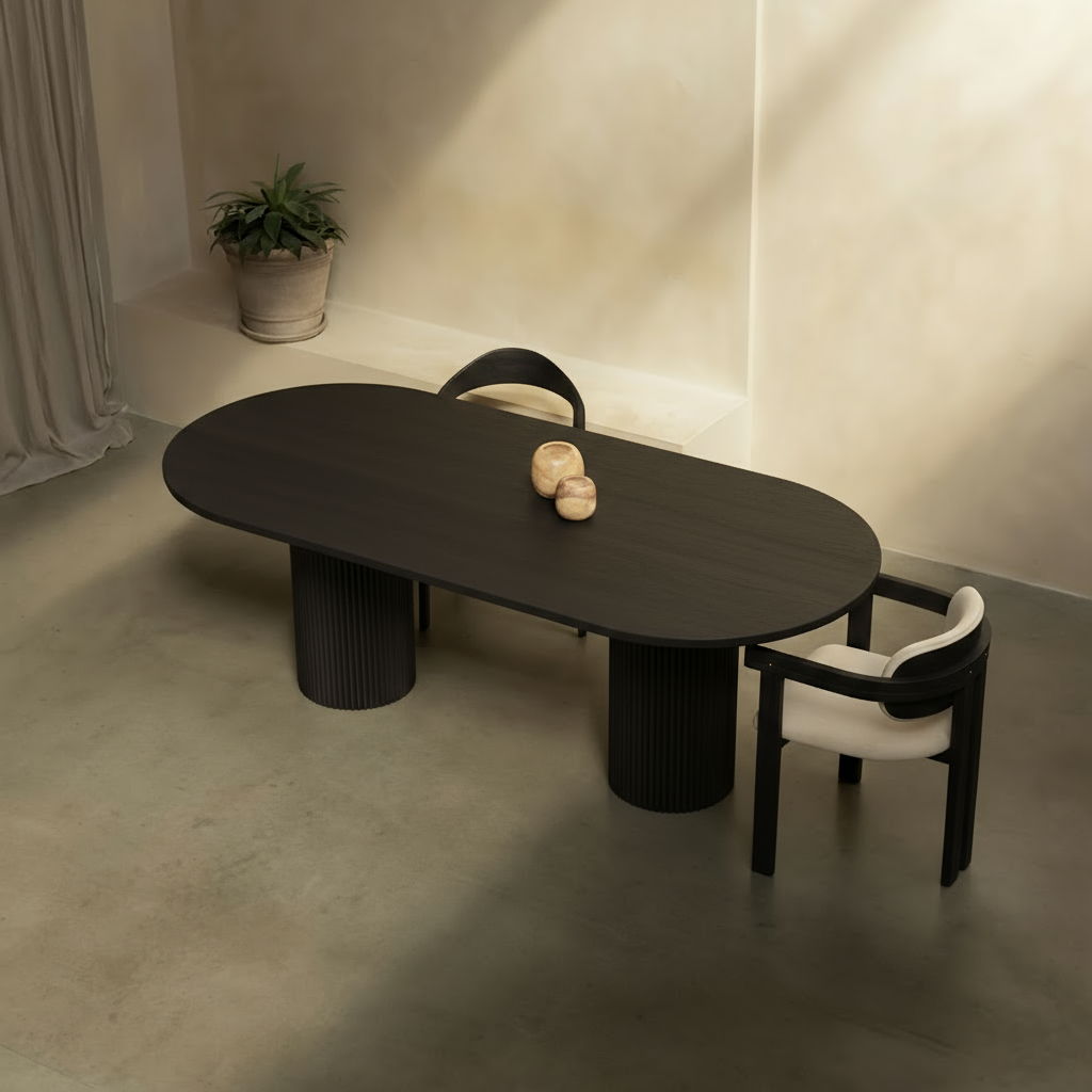 Houten half ovale eettafel - Moka - Zwart eiken