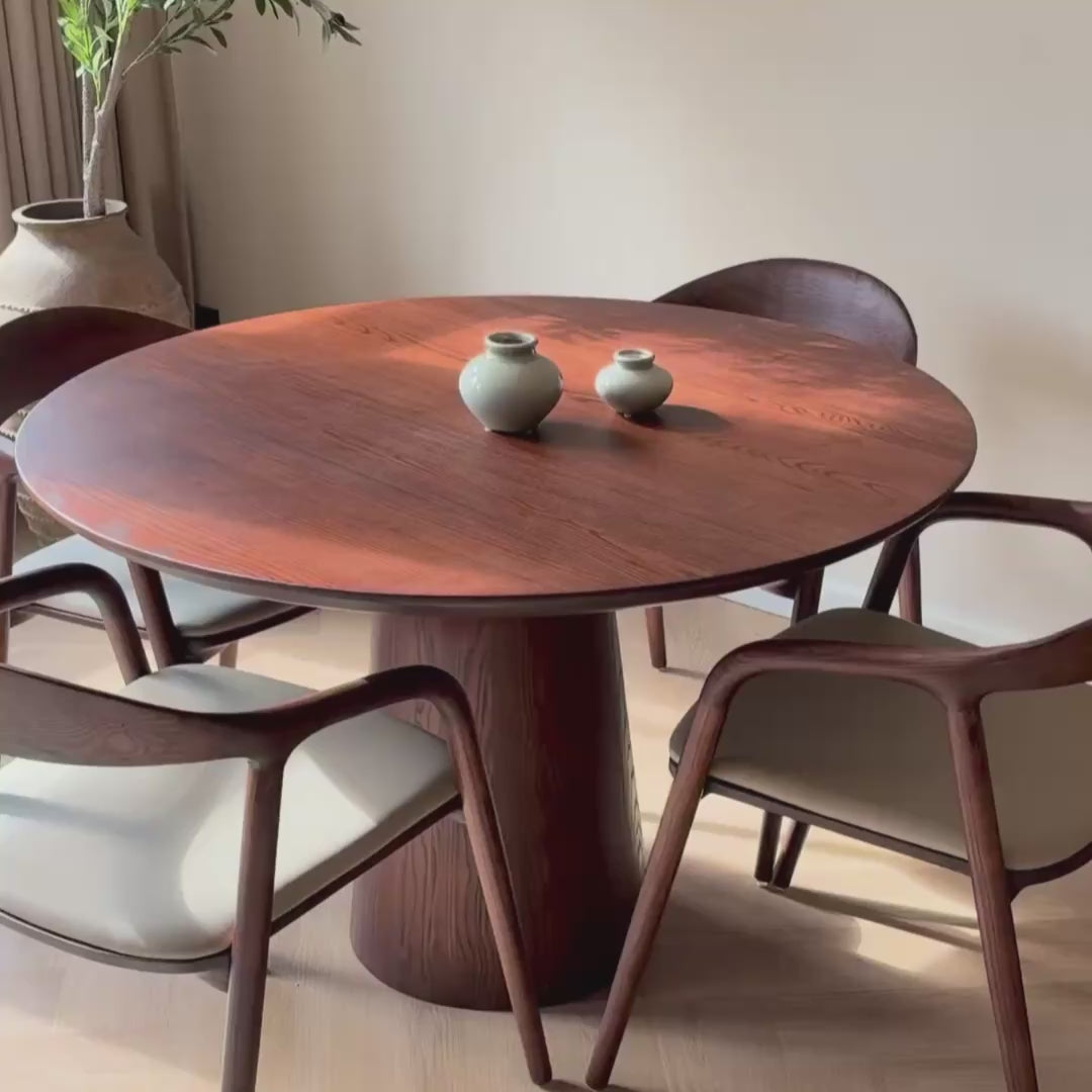 Ronde houten eettafel - Cilinder onderstel
