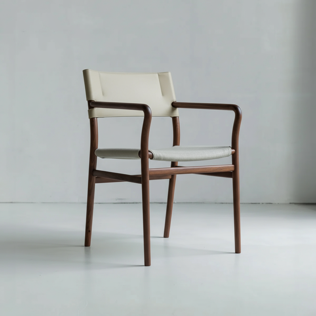 Zara eetkamerstoel beige leer - Walnoot